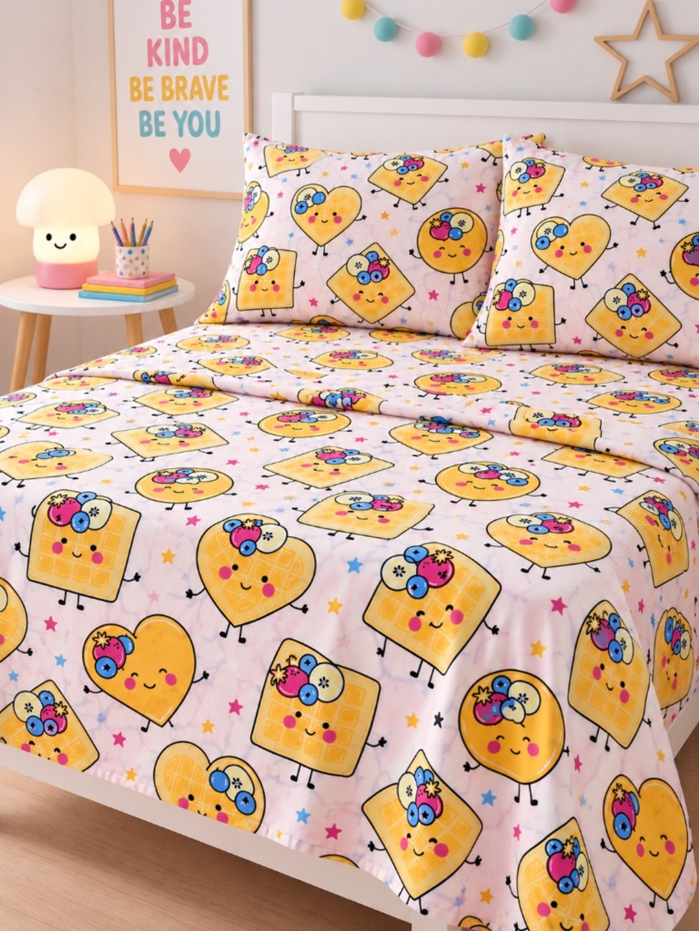 Betsey Johnson Cute Pancakes Waffles Full Sheet Set 6 Piece Kids Bedding NWT